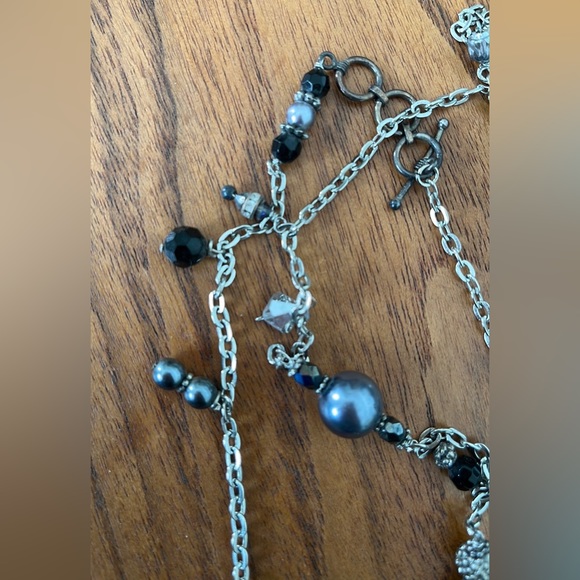 Silver and onyx long necklace - Picture 3 of 6